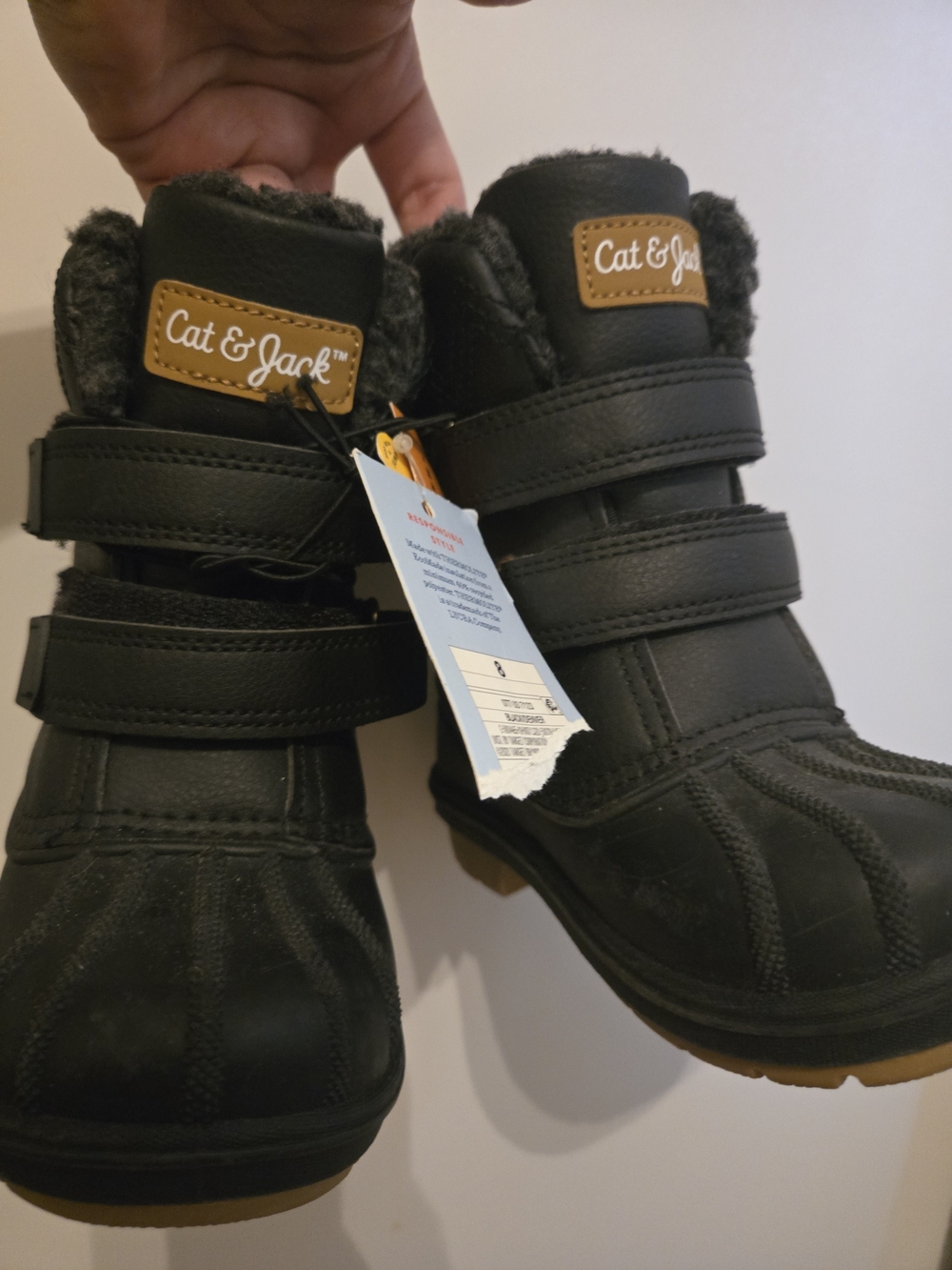 Cat & Jack Black Faux-Fur Strap Winter Boots